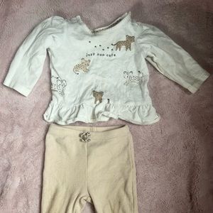 Carters coordinating white and beige leopard “ just too cute” outfit.